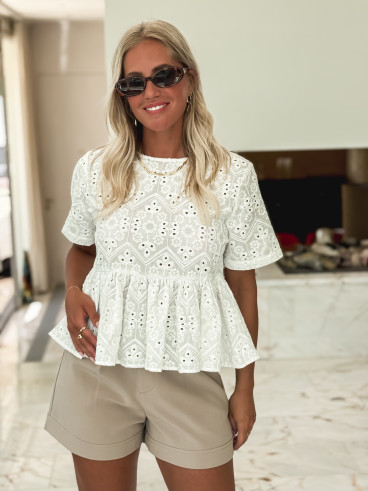 Blouse en broderie Lysia - Blanc