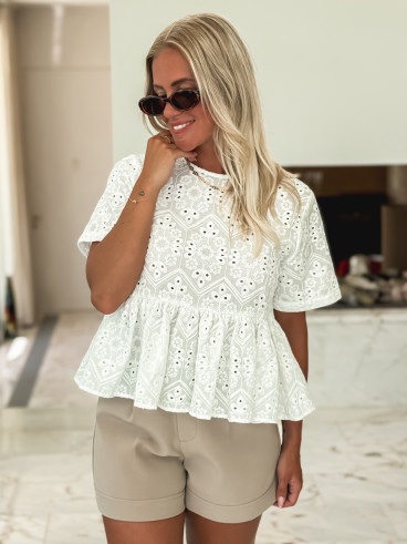 Blouse en broderie Lysia - Blanc