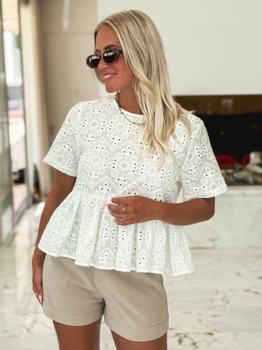 Blouse en broderie Lysia - Blanc