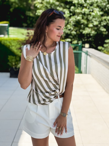 Blouse lignée Hawa - Kaki/Ecru