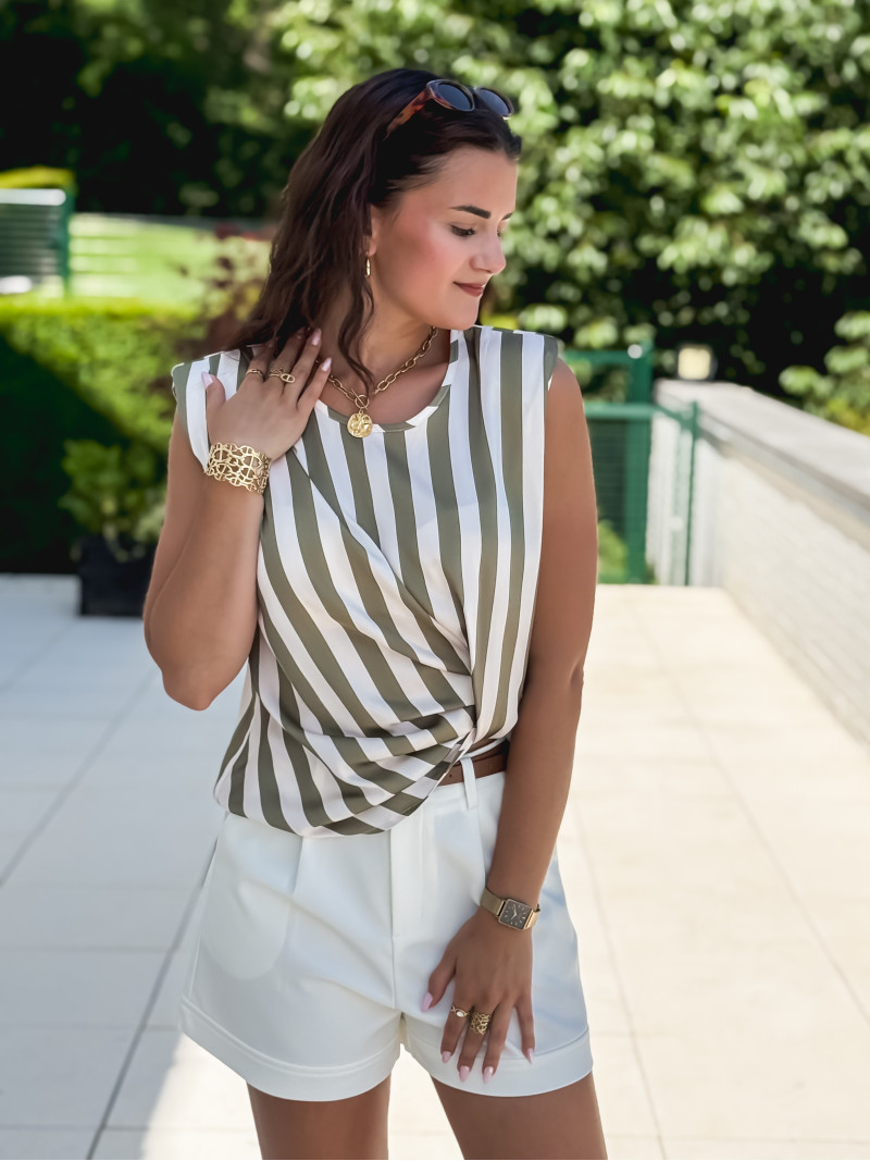Blouse lignée Hawa - Kaki/Ecru