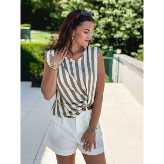 Blouse lignée Hawa - Kaki/Ecru