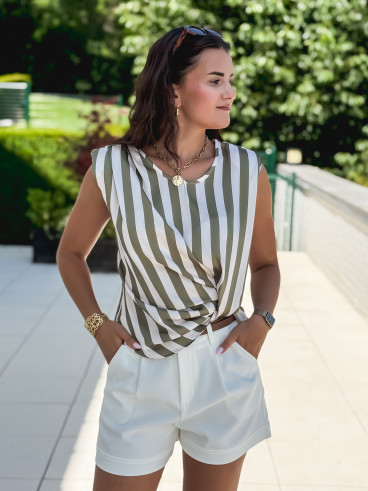 Blouse lignée Hawa - Kaki/Ecru