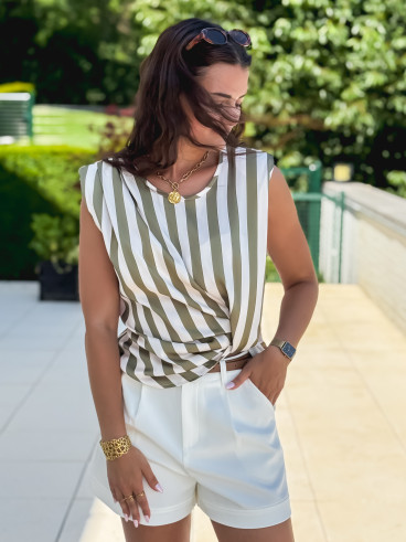 Blouse lignée Hawa - Kaki/Ecru