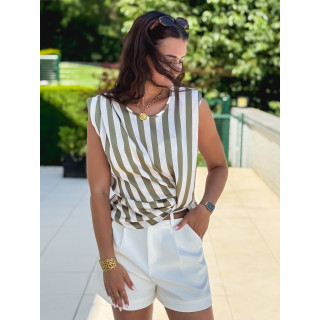 Blouse lignée Hawa - Kaki/Ecru