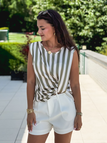 Blouse lignée Hawa - Kaki/Ecru