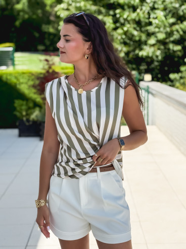 Blouse lignée Hawa - Kaki/Ecru
