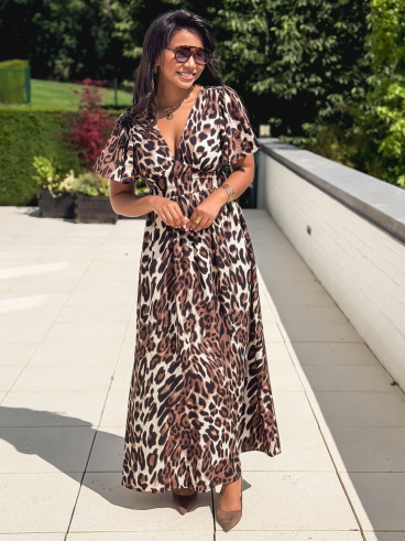Robe longue léopard Méloria - Chocolat