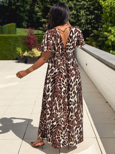 Robe longue léopard Méloria - Chocolat