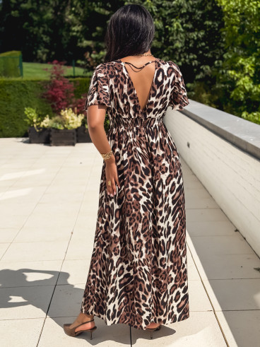 Robe longue léopard Méloria - Chocolat