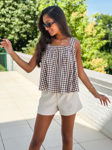 Blouse à carreaux Manolie - Chocolat/Blanc