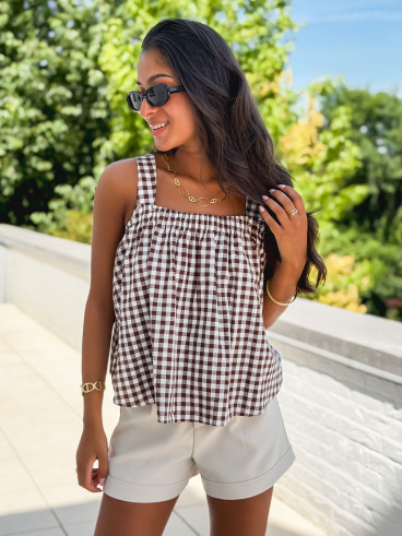 Blouse à carreaux Manolie - Chocolat/Blanc