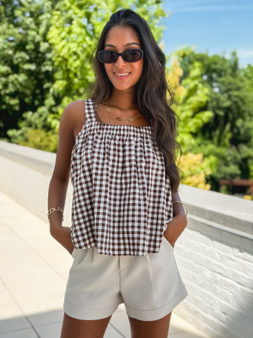 Blouse à carreaux Manolie - Chocolat/Blanc