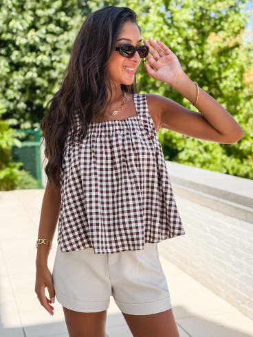 Blouse à carreaux Manolie - Chocolat/Blanc