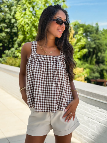 Blouse à carreaux Manolie - Chocolat/Blanc