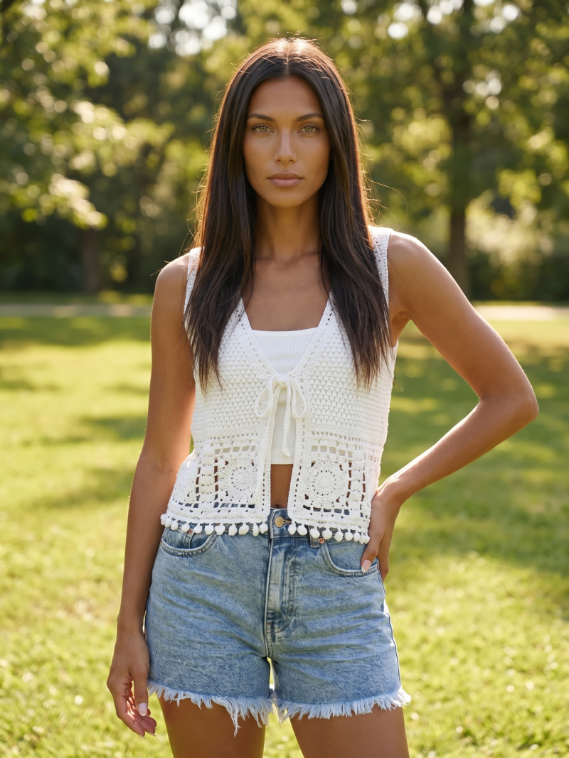 Gilet en crochet Pétunia - Blanc