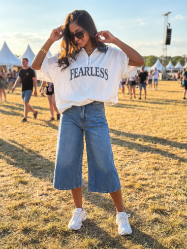 T-shirt "Fearless" - Blanc/Jeans