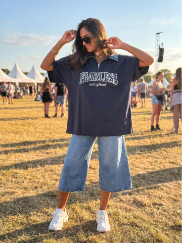 T-shirt "Fearless" - Bleu marine/Jeans