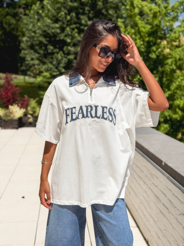 T-shirt "Fearless" - Blanc/Jeans