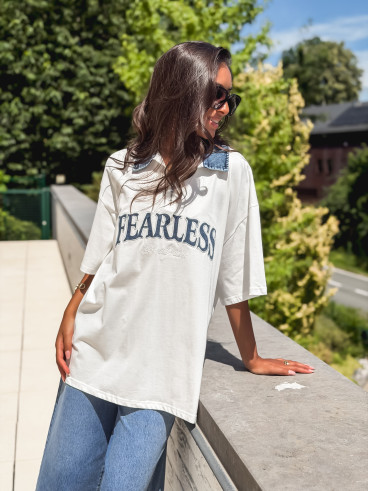 T-shirt "Fearless" - Blanc/Jeans