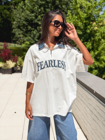 T-shirt "Fearless" - Blanc/Jeans