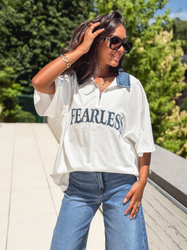 T-shirt "Fearless" - Blanc/Jeans