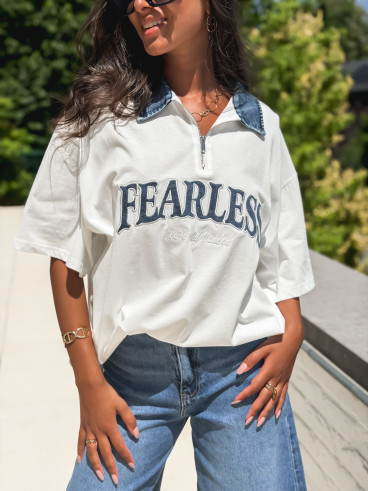 T-shirt "Fearless" - Blanc/Jeans