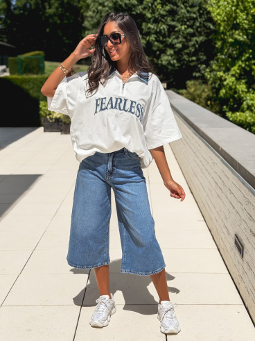 T-shirt "Fearless" - Blanc/Jeans