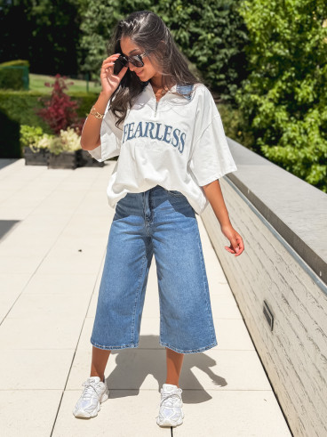 T-shirt "Fearless" - Blanc/Jeans
