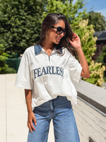 T-shirt "Fearless" - Blanc/Jeans
