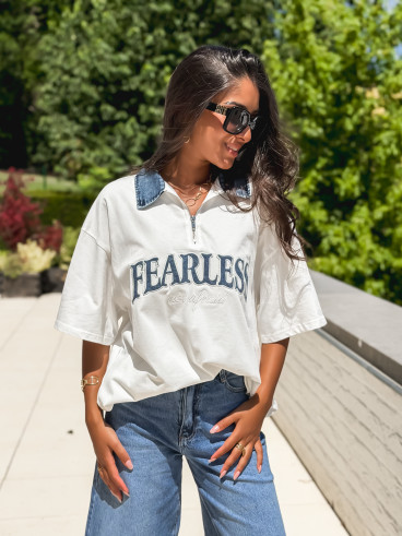 T-shirt "Fearless" - Blanc/Jeans