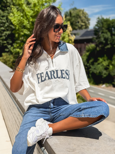 T-shirt "Fearless" - Blanc/Jeans