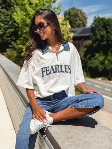 T-shirt "Fearless" - Blanc/Jeans