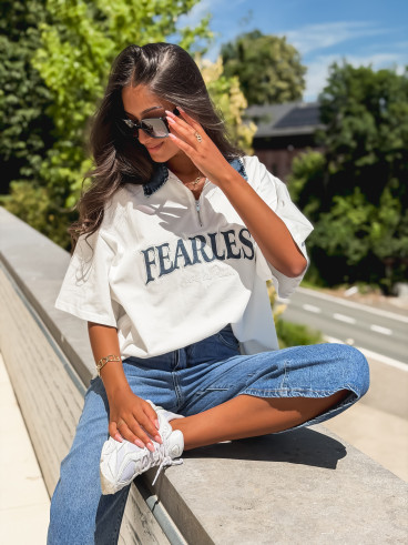 T-shirt "Fearless" - Blanc/Jeans