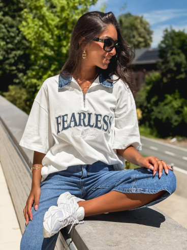 T-shirt "Fearless" - Blanc/Jeans