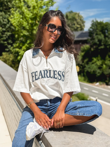 T-shirt "Fearless" - Blanc/Jeans