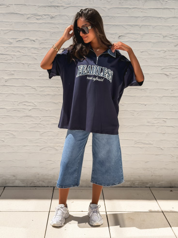 T-shirt "Fearless" - Bleu marine/Jeans