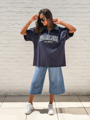 T-shirt "Fearless" - Bleu marine/Jeans