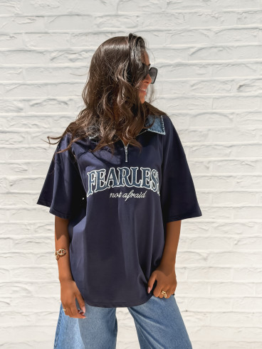 T-shirt "Fearless" - Bleu marine/Jeans
