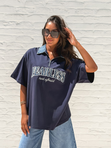 T-shirt "Fearless" - Bleu marine/Jeans