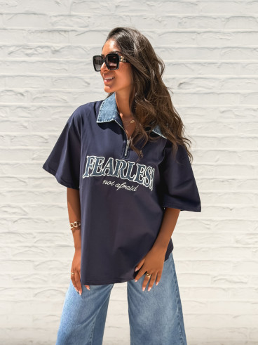 T-shirt "Fearless" - Bleu marine/Jeans