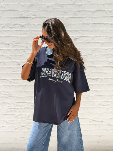 T-shirt "Fearless" - Bleu marine/Jeans