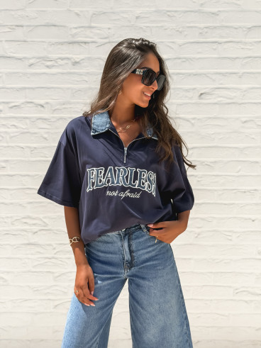 T-shirt "Fearless" - Bleu marine/Jeans