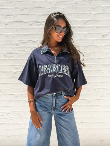 T-shirt "Fearless" - Bleu marine/Jeans