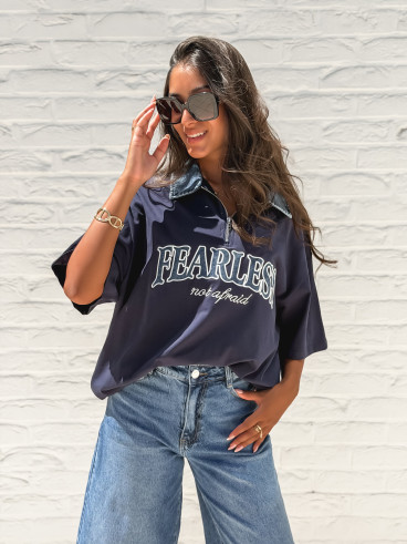T-shirt "Fearless" - Bleu marine/Jeans
