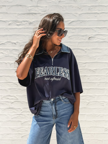T-shirt "Fearless" - Bleu marine/Jeans