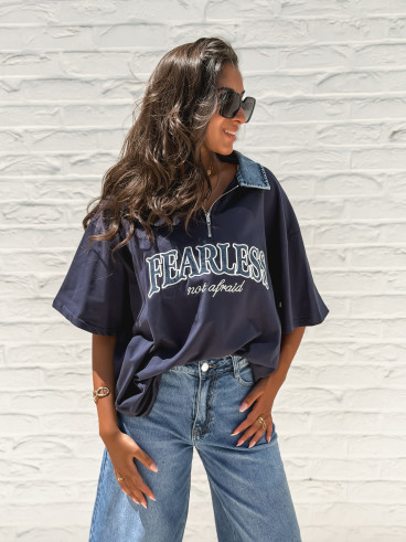 T-shirt "Fearless" - Bleu marine/Jeans