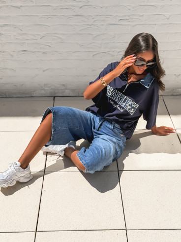 T-shirt "Fearless" - Bleu marine/Jeans