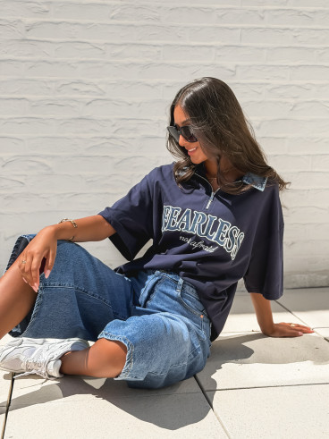 T-shirt "Fearless" - Bleu marine/Jeans