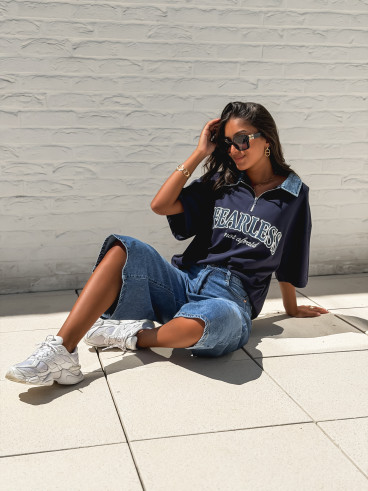 T-shirt "Fearless" - Bleu marine/Jeans